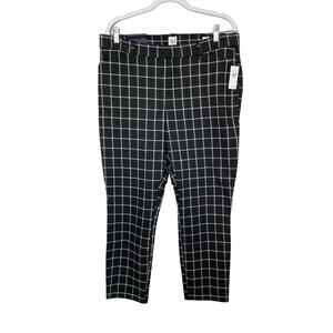 Gap Skinny Ankle Mid Rise Stretch Pants Grid Print Checkered‎ Black White 14 NWT